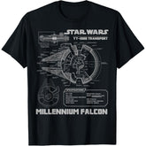 Millennium Falcon Grey Schematics Graphic T-Shirt