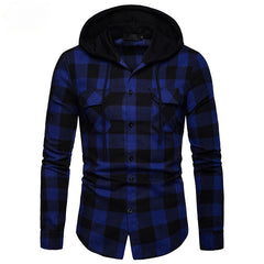 Trendy Men's Checkered Casual Thin Button Hoodie
