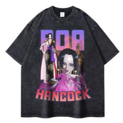 Unisex Anime Graphic Washed Black T-shirt