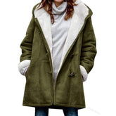 Women's Horn Buckle Hooded Warm Jacket