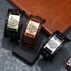 Men's Wolf Head Leather Bracelet