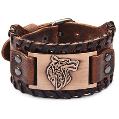Men's Wolf Head Leather Bracelet