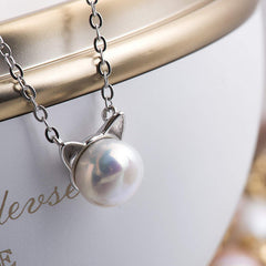 Cute Pearl Cat Ears Necklace