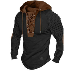 Men's Hooded Solid Color Lace-Up Shirt