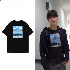 KEONHO Same Black Short-sleeved T-shirt Top
