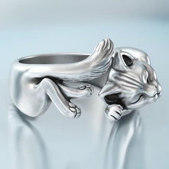 Retro Cat Totem Open Ring