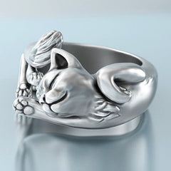 Retro Cat Totem Open Ring