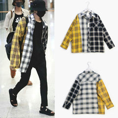 Korean Style Unisex SUGA Color-blocked Plaid Shirt