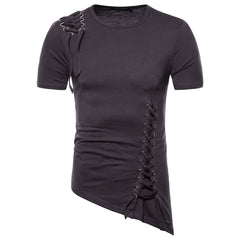 Men's Slim Irregular Braided Short-sleeved T-shirt