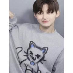 TWS Doll Print Round Neck Sweatshirt Top