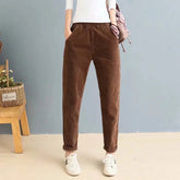 Women's Solid Color Elastic Waist Slim Corduroy Casual Pants