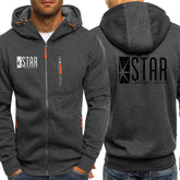 Men's Star Lab Printed Zipper Casual Sports Hoodie