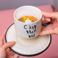 Ceramic Cat Mug with 3D Kitten Design