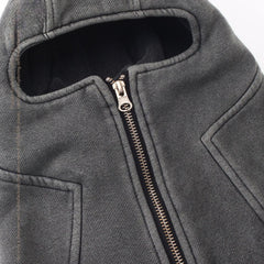 Men's Solid Color Black Zipper Ninja Mask Hoodie