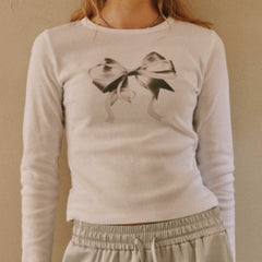 Trendy Women's Bowtie Long-sleeved Shirt