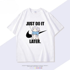 Trendy Anime Print Short-sleeved Cotton T-shirt