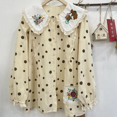 Japanese Mori Floral Embroidered Doll Collar Shirt