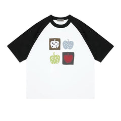 IROHA Same Color Block Apple Printed T-shirt