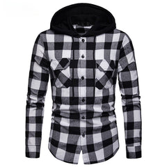 Trendy Men's Checkered Casual Thin Button Hoodie