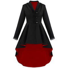 Retro Medieval Long Irregular Hem Button Trench Coat