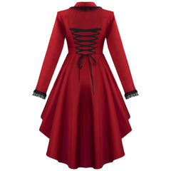 Retro Medieval Long Irregular Hem Button Trench Coat