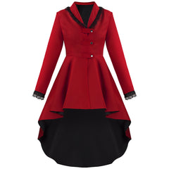 Retro Medieval Long Irregular Hem Button Trench Coat