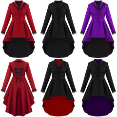 Retro Medieval Long Irregular Hem Button Trench Coat