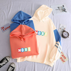 Trendy Color-block HOBI Print Kpop Hoodie