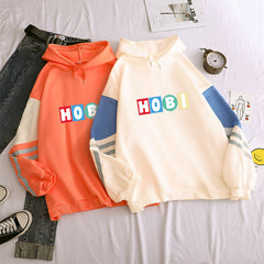 Trendy Color-block HOBI Print Kpop Hoodie