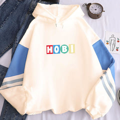 Trendy Color-block HOBI Print Kpop Hoodie