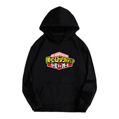 Unisex Anime Letter Printed Black Pullover Hoodie