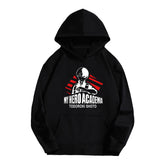 Unisex Anime Letter Printed Black Pullover Hoodie