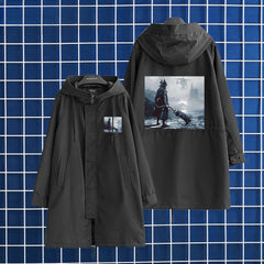 Trendy Game Graphic Print Long Trench Coat