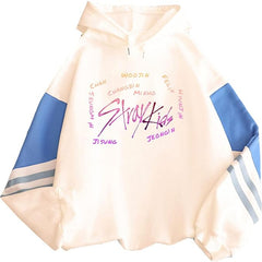 Stylish Kpop Letter Color Block Striped Hoodie