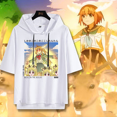 Casual Anime Graphic Print Hooded Short-sleeved T-shirt