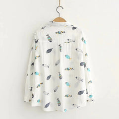 Artistic Cartoon Fish All Over Print Loose Shirt