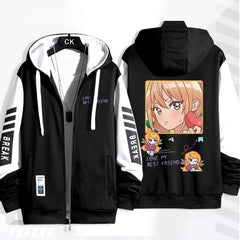Women's Anime Print Zipper Loose Hoodie