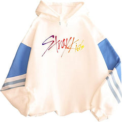 Stylish Kpop Letter Color Block Striped Hoodie