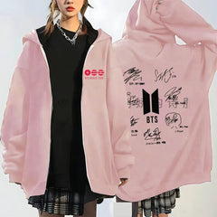 BANGTAN Signature Print Zip Up Hoodie