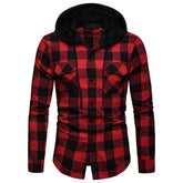Trendy Men's Checkered Casual Thin Button Hoodie