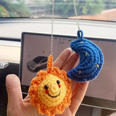 Handmade Crochet Sun & Moon Car Pendant