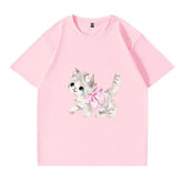 Pink Cat Cotton T-shirt By Angelic.spirit99
