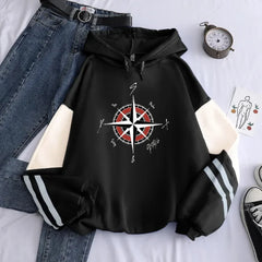 KPOP Logo Long-sleeved Color Block Hoodie