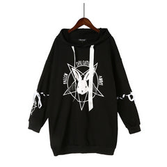 Korean Style Bunny Print Mid-length Straps Hoodie