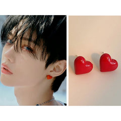 Cute KPOP Style Red Heart Earrings