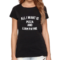 ALL I WANT IS PIZZA AND Liam Letter Print T-shirt