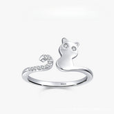 Sweet Cute Silver Cat Adjustable Ring