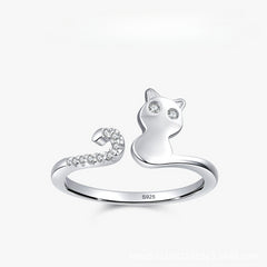 Sweet Cute Silver Cat Adjustable Ring