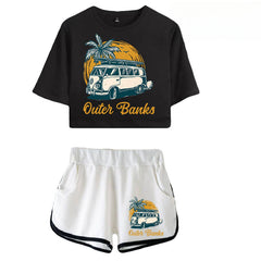 Women's Short-sleeved Crop T-shirt Shorts