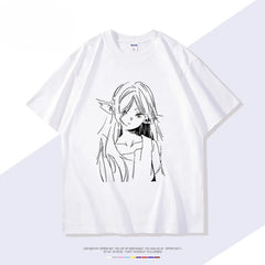 Trendy Anime Print Short-sleeved Cotton T-shirt